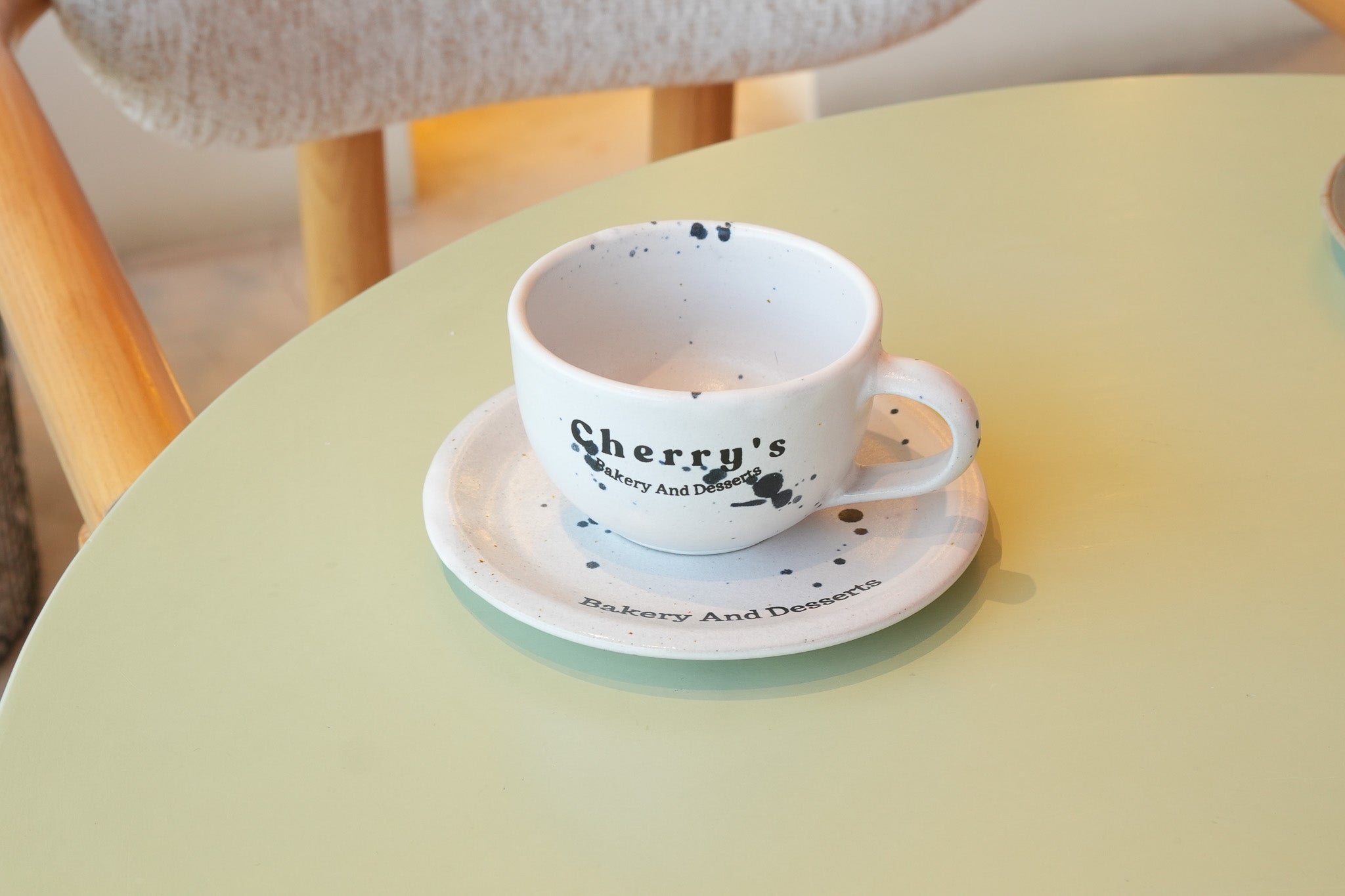 ☕ Cherry’s Cappuccino Cup & Saucer – Matte Edition